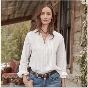 Sundance Shirt Womens XL White Pintuck Tuxedo Front Button Down Cotton Top